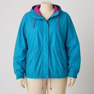 Helly Hansen Y2K Womens Rain Coat Jacket Size‎ M Pink Blue Gorp Outdoor Pockets